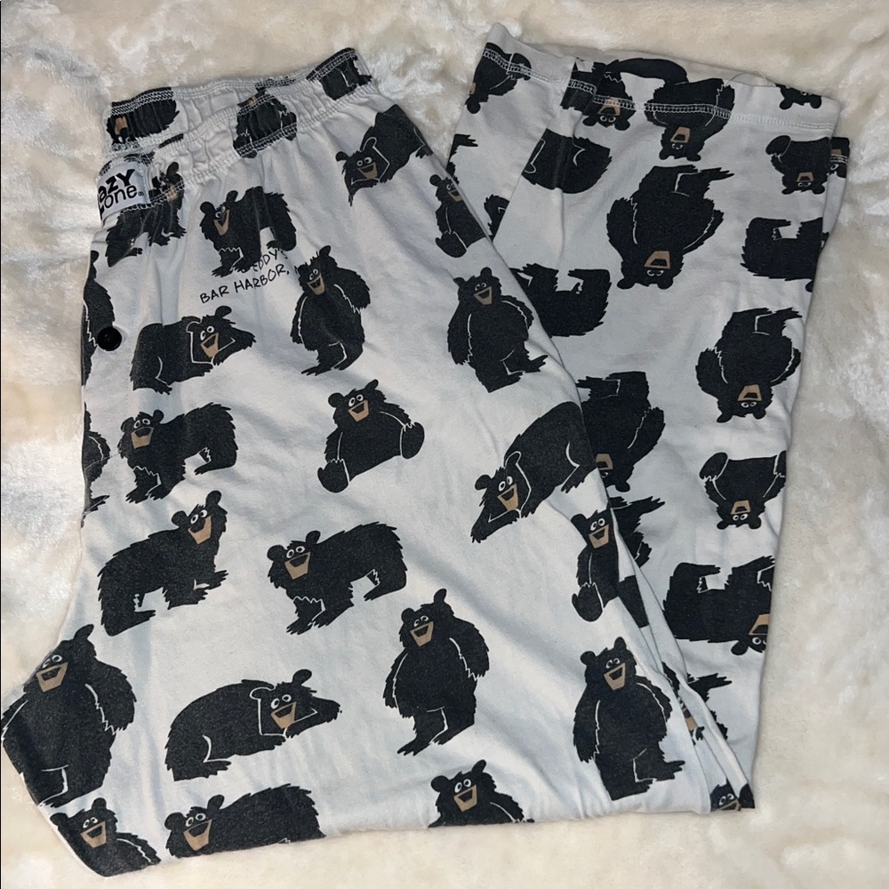 LAZY ONE 🐻 WHITE/BLACK 100% COTTON BLACK BEAR PAJAMA LOUNGE PANTS Women’s XL